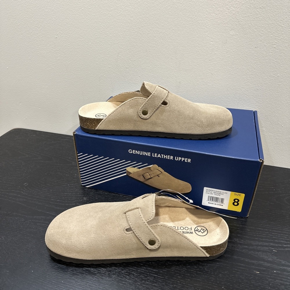 White Mountain Footbeds Women's Clog Taupe/Suede Slip On Adjustable Buckle 8 NEW - Picture 2 of 6